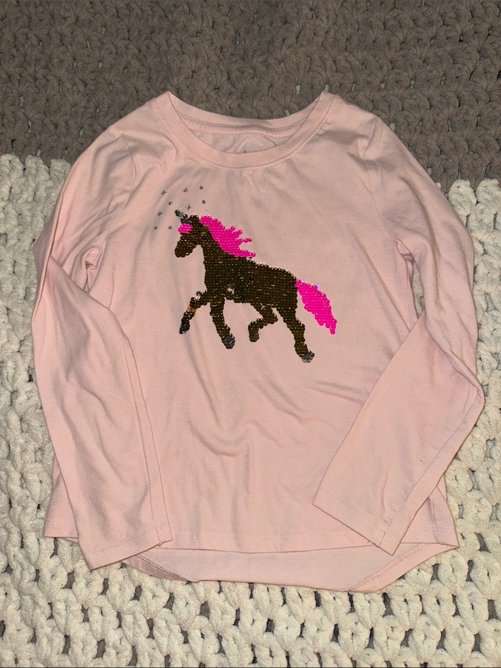 Cat & Jack Pink Long Sleeve Top with Sequin Horse Motif